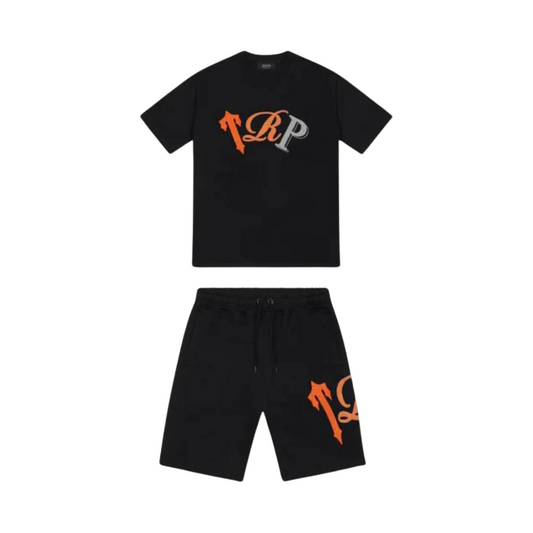 Trapstar Chenille TRP Short Set -  Black/Orange