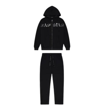 Scrip Zip Through Tracksuit-Black/Washed