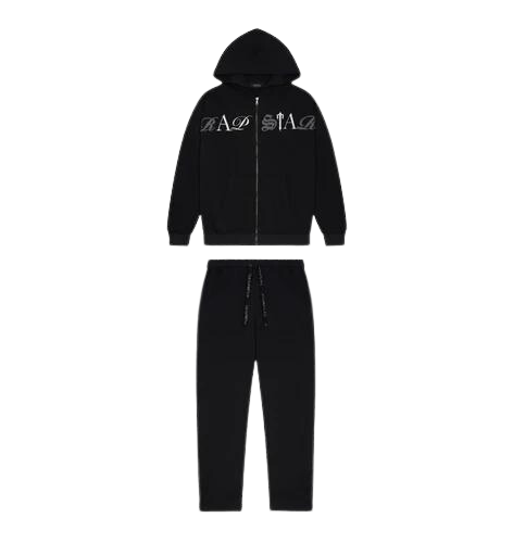 Scrip Zip Through Tracksuit-Black/Washed