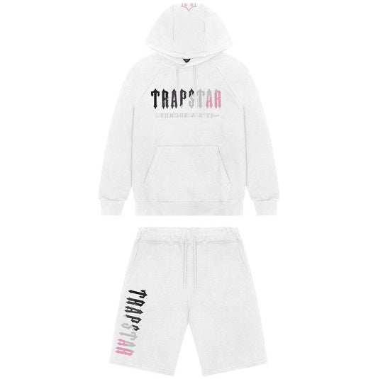 Trapstar Decoded Hooded Short Set - White/Pink