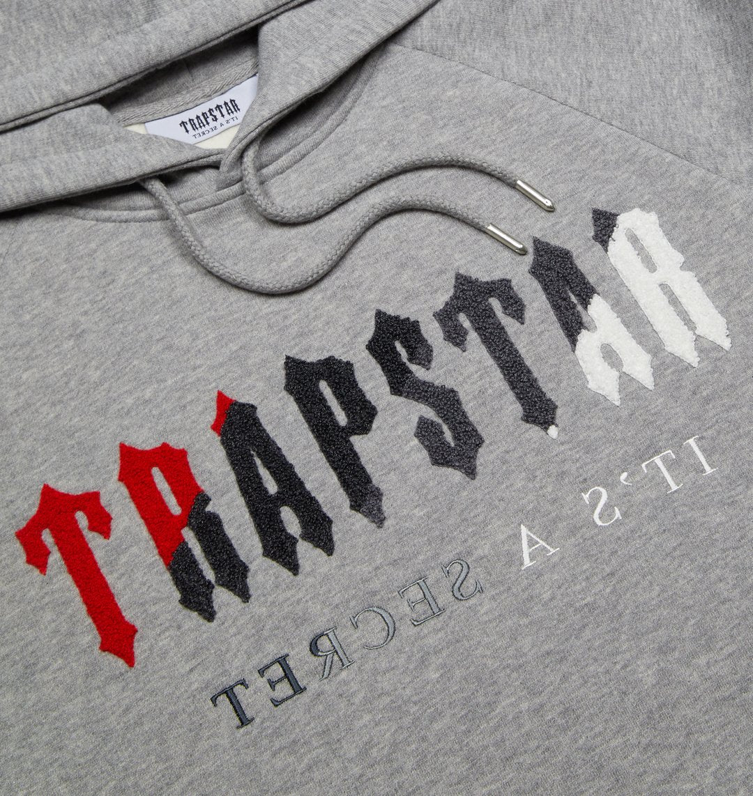 Trapstar Chenille Decoded Hooded Tracksuit - Grey/ Red