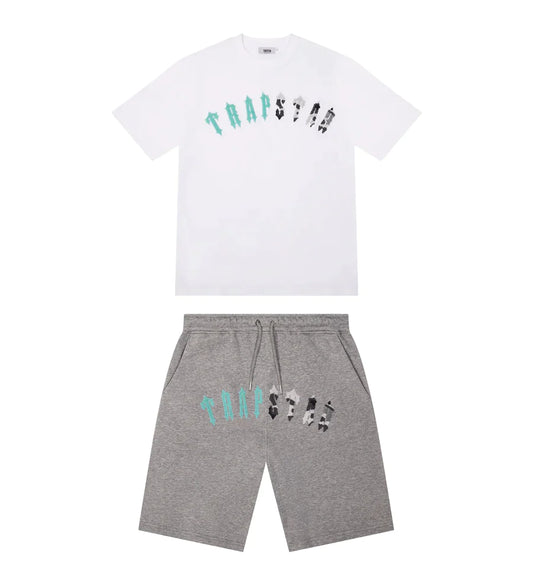 Trapstar Irongate Arch Chenille Short Set - Grey/Sea Blue