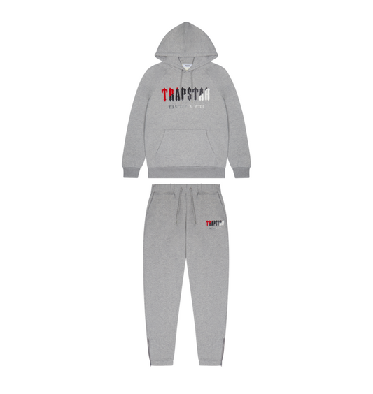 Trapstar Chenille Decoded Hooded Tracksuit - Grey/ Red